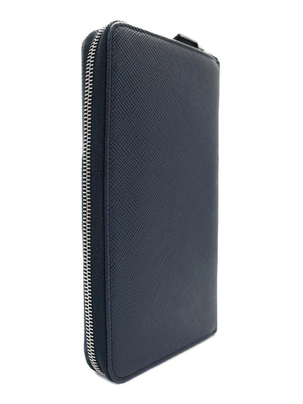 Prada Zip Zipper Around Round Leather Long Wallet Document Case Saffiano